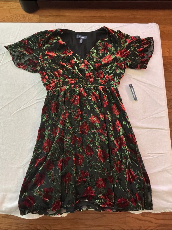 Modcloth Dresses & Skirts - ******* ModCloth Black Velvet Floral Mini Dress - Red & Green Holiday b6 *******